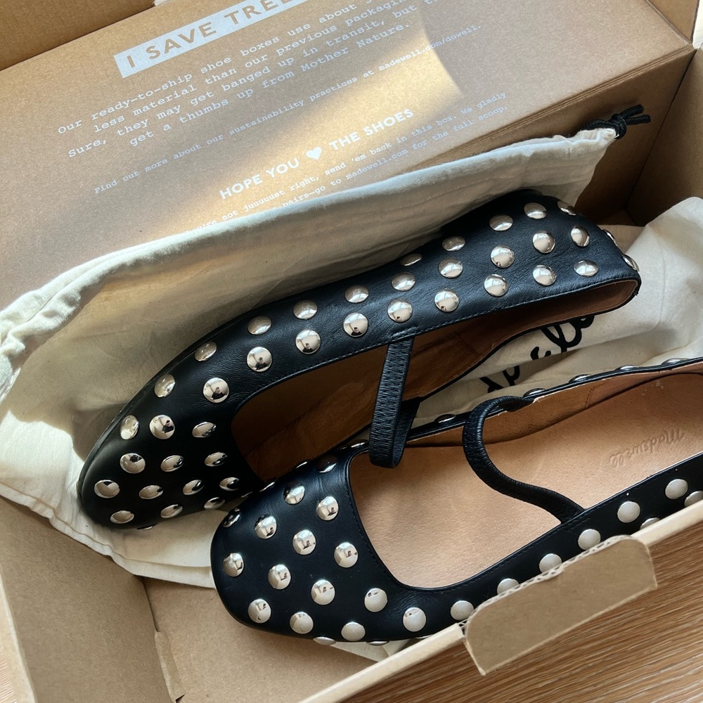 Madewell Greta Studded Ballet Leather Flat Black Size 7